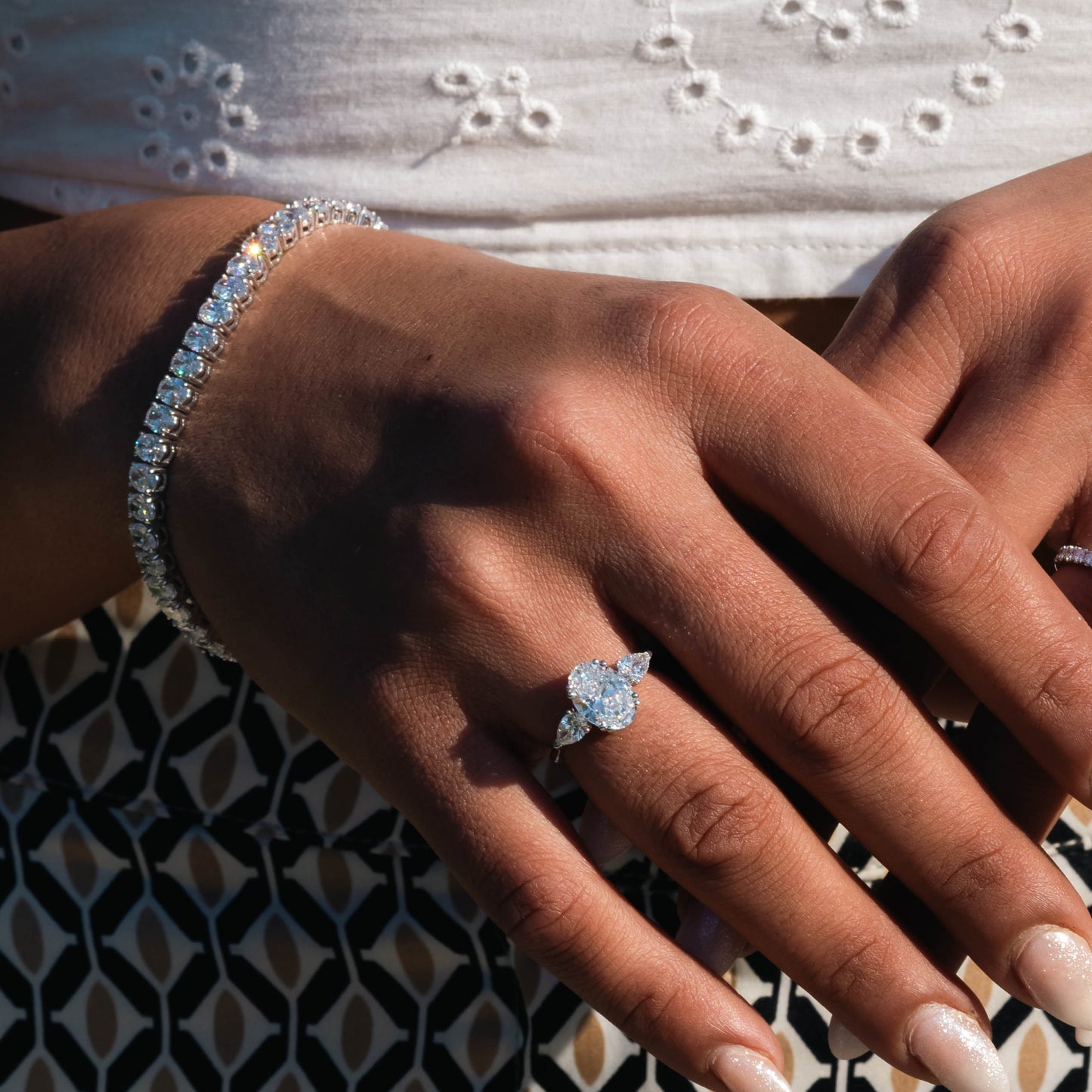 2.87 Ct Lab Grown Oval Cut Diamond Three Stone Ring - Helodia Jewelry