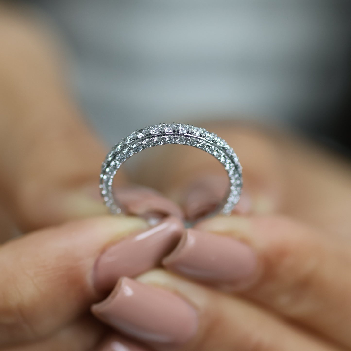 1.10 Ct Natural Pavé Diamond Eternity Ring - Helodia Jewelry