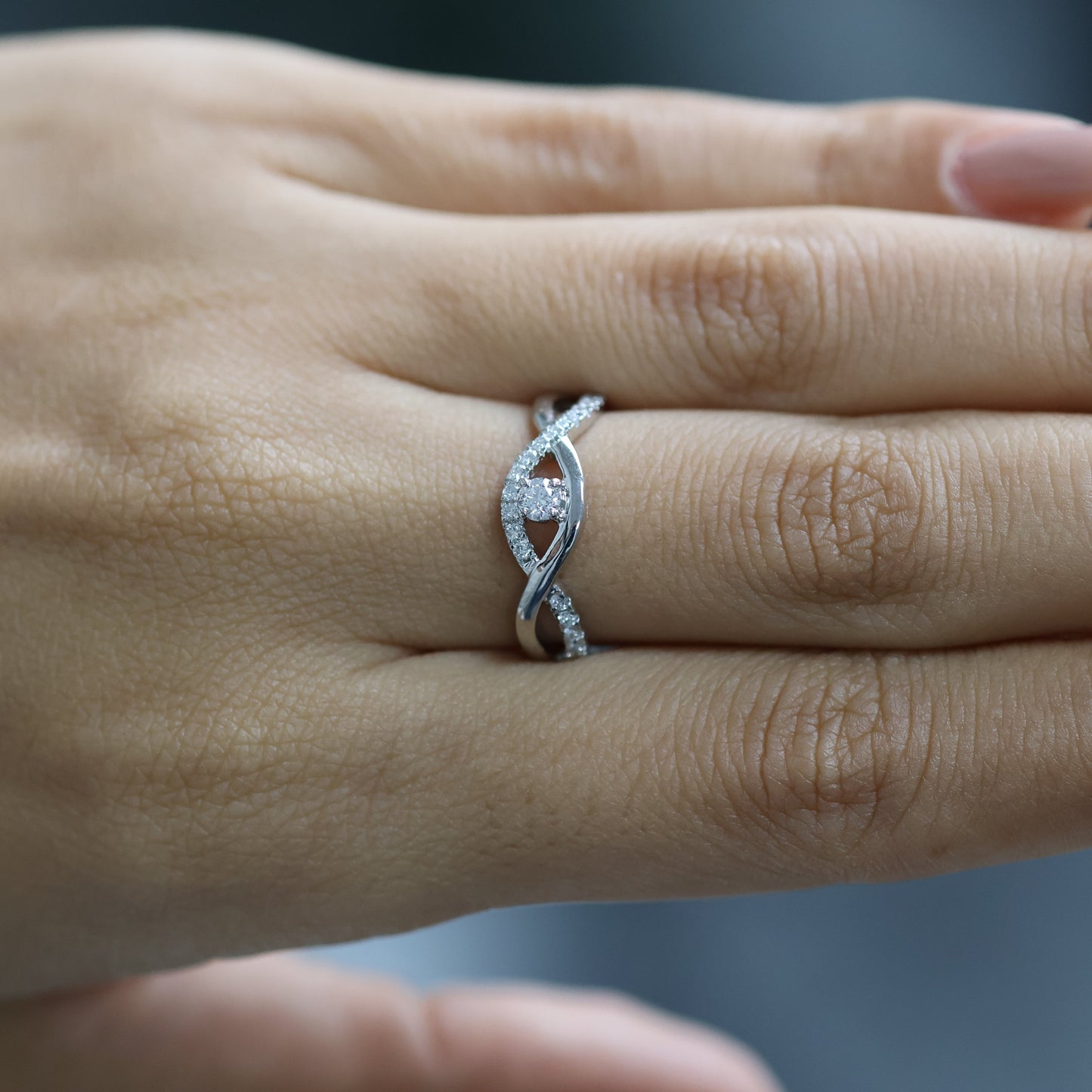 0.30 Ct Natural Brilliant Cut Pavé Diamond Eye Ring - Helodia Jewelry