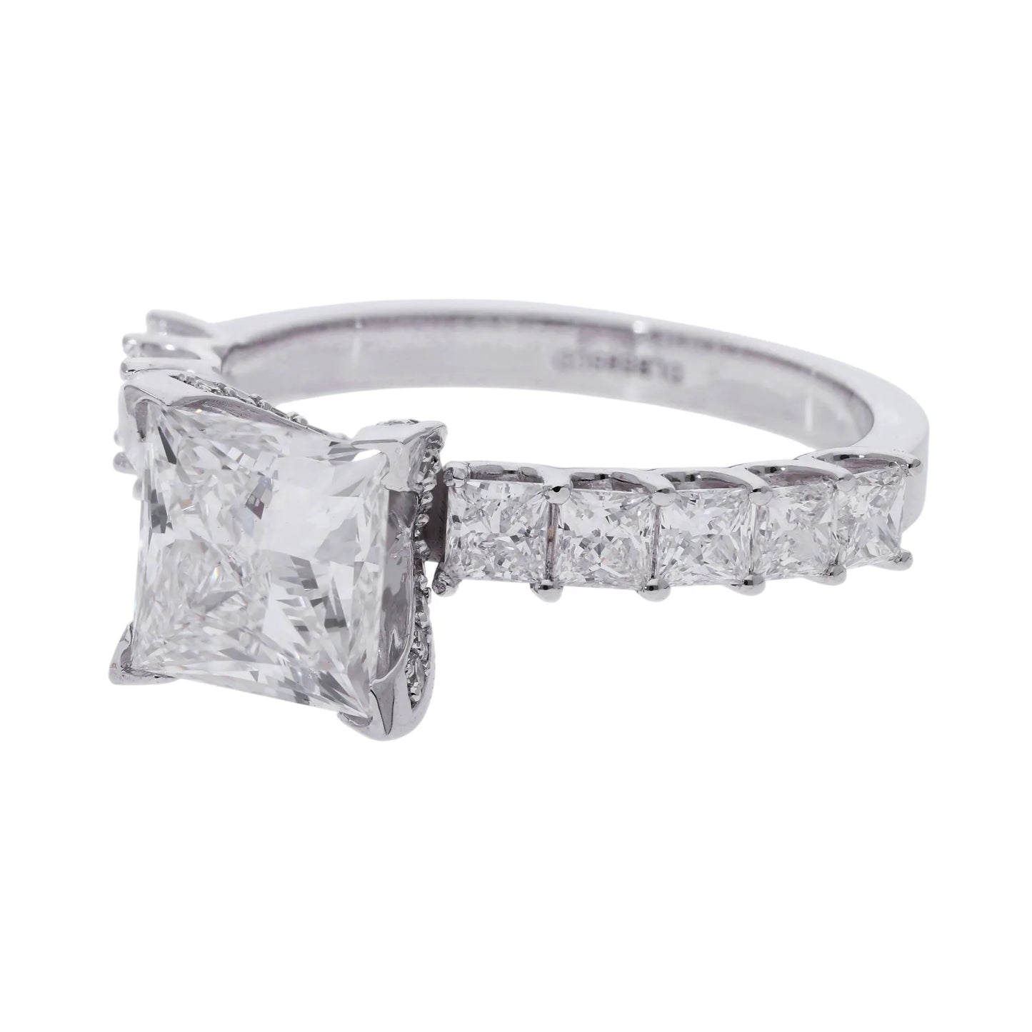 3.29 ct Lab Grown Princess Cut Diamond with Hidden Halo & Side Stones Engagement Ring - Helodia Jewelry