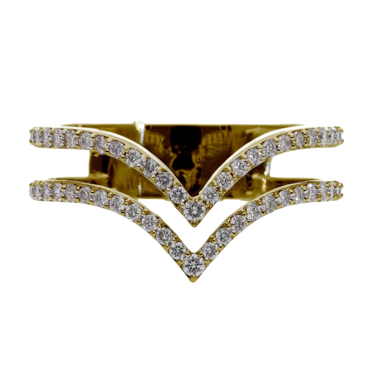 0.40 Ct Natural Pavé Diamond Double V Ring - Helodia Jewelry