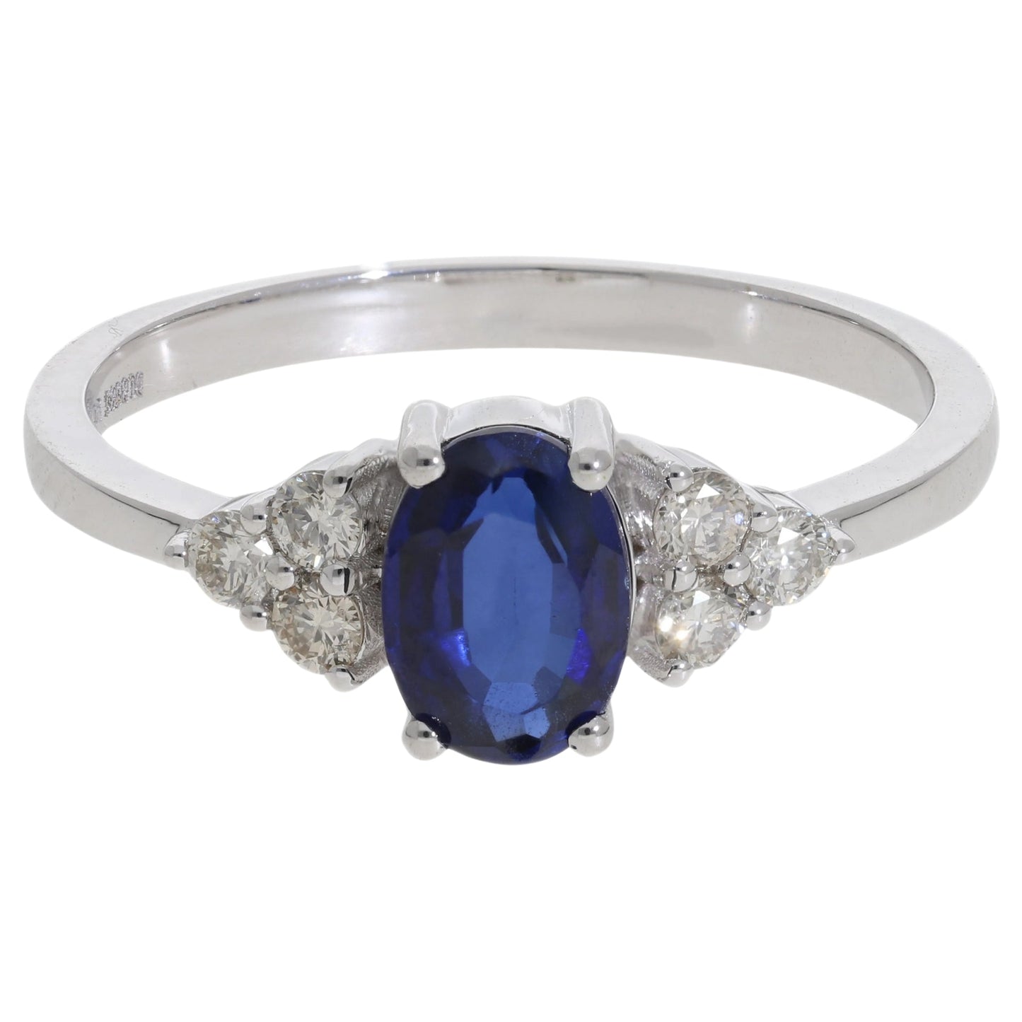 0.90 Oval Cut Sapphire with Natural Diamond Side Stones Ring - Helodia Jewelry