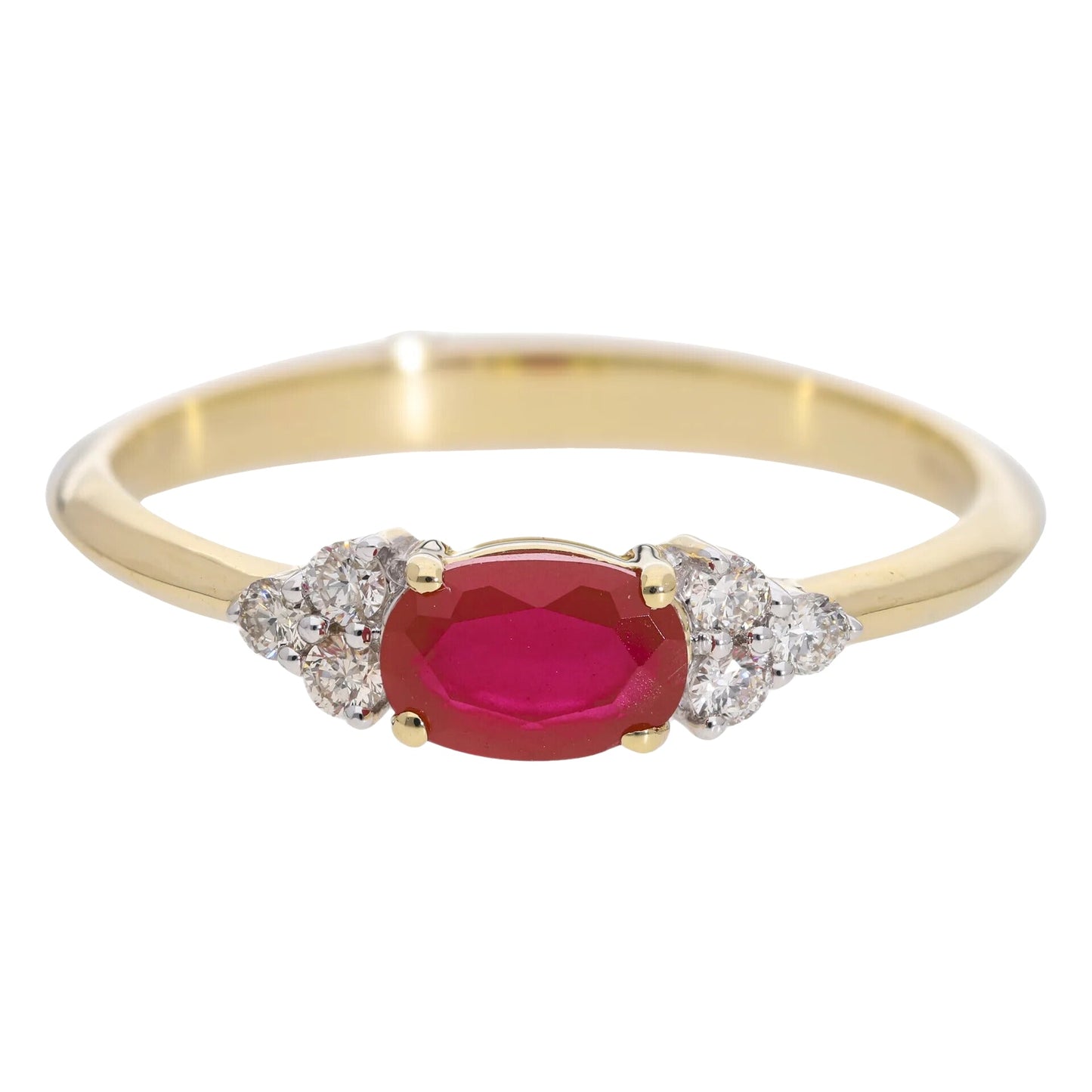 0.52 Oval Cut Lab Grown Ruby with Natural Diamond Side Stones Ring - Helodia Jewelry