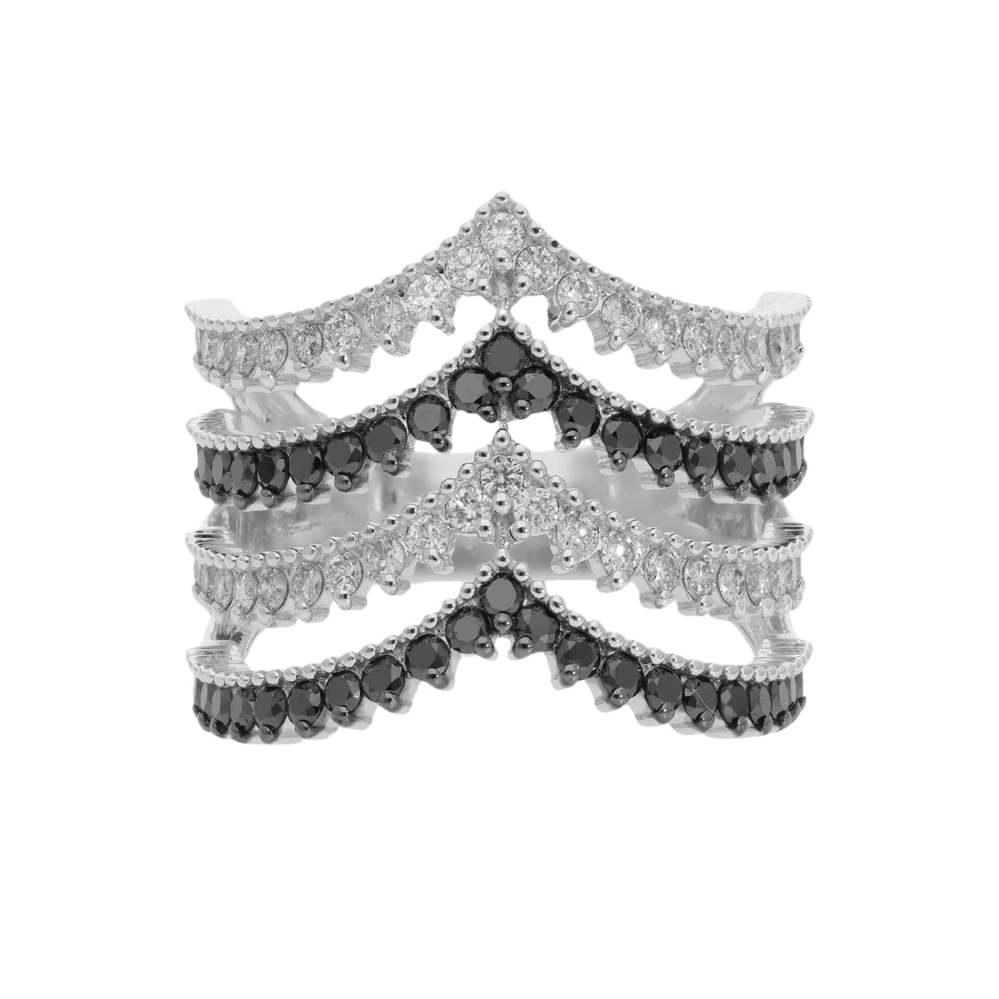 1.45 Ct Natural Black & White Diamond Esmeralda Ring - Helodia Jewelry