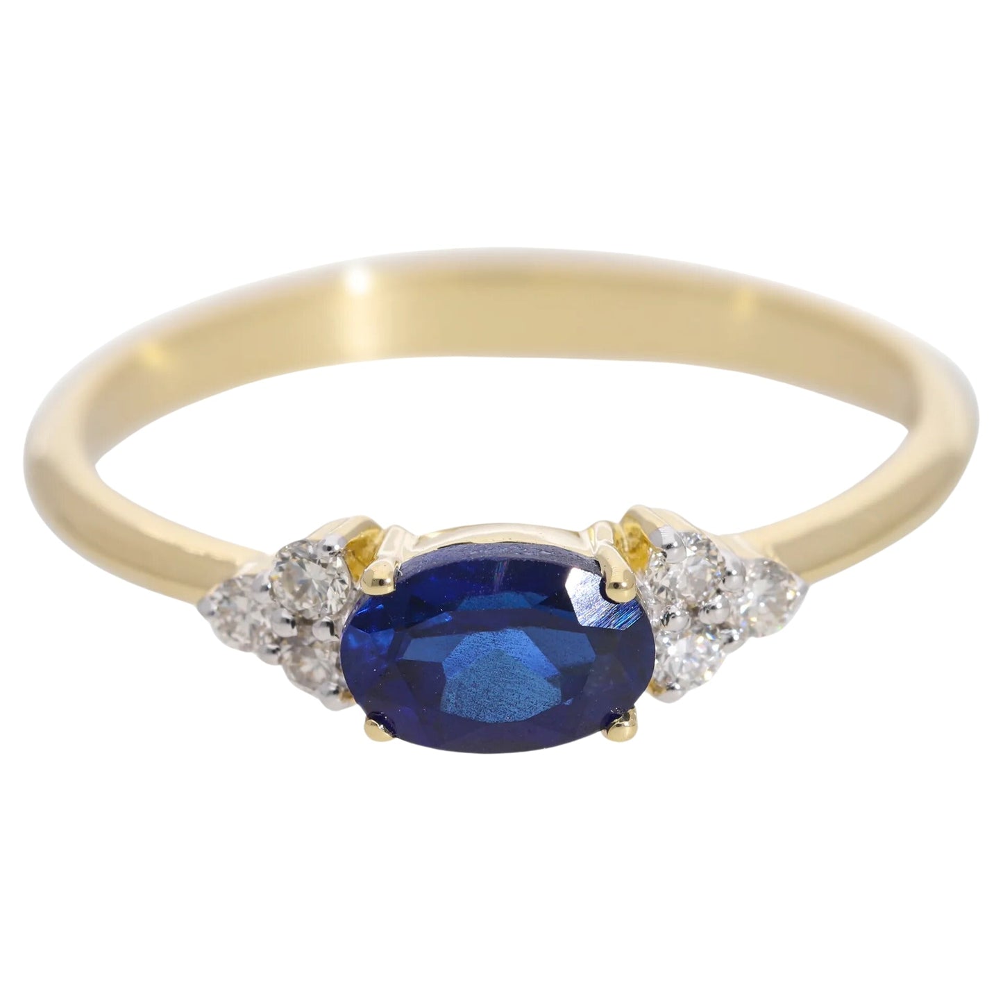 Oval Cut Blue Lab Sapphire with Natural Diamond Ring - Helodia Jewelry