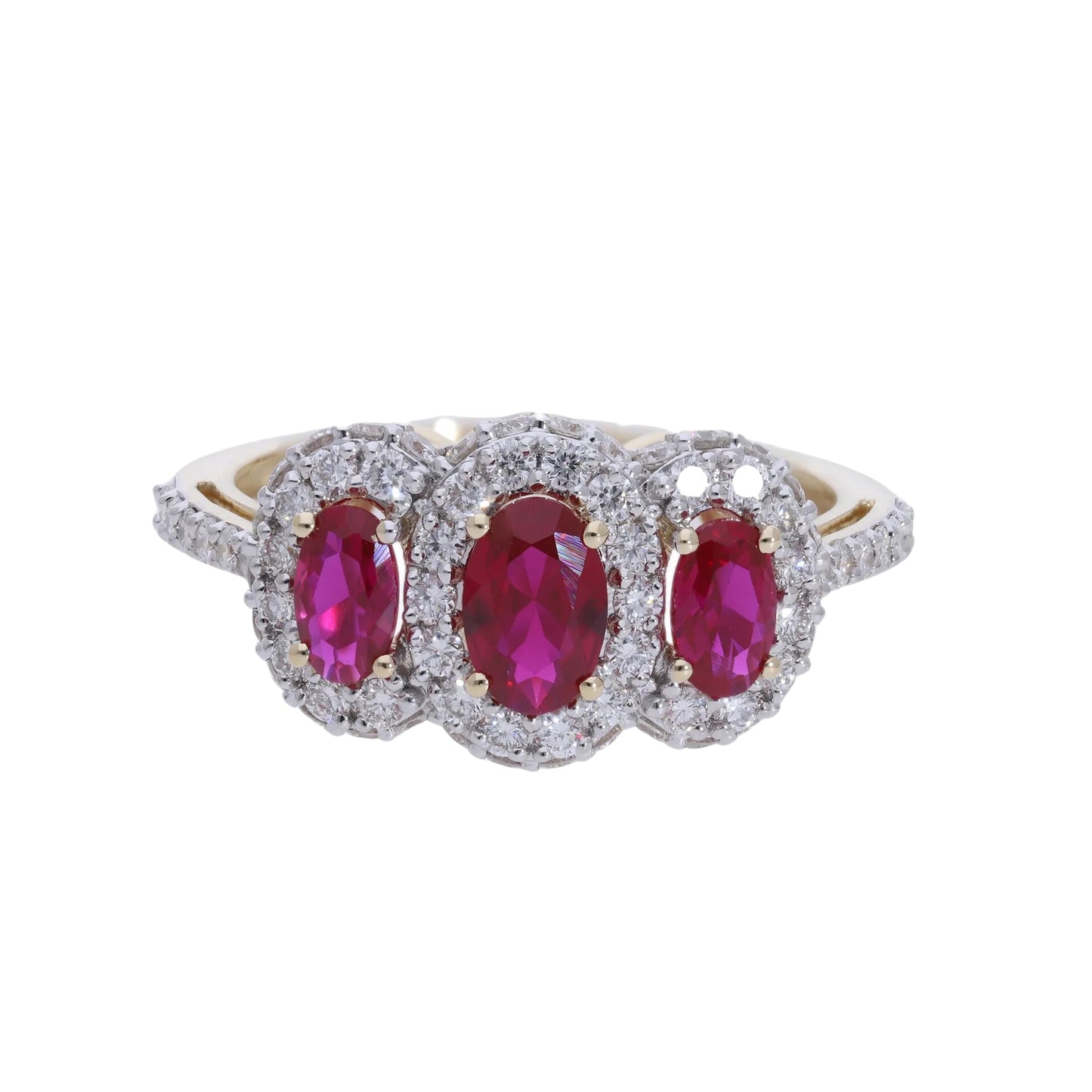 1.06 Ct Oval Shaped Ruby Stones with Natural Diamond Halo Ring - Helodia Jewelry
