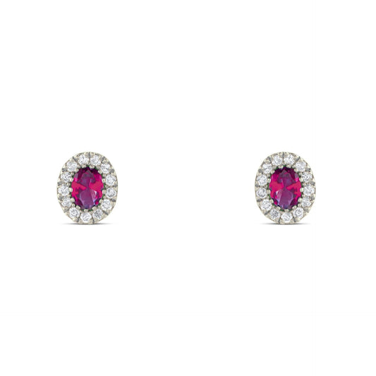 0.54 Ct Oval Cut Lab Ruby Halo Earrings