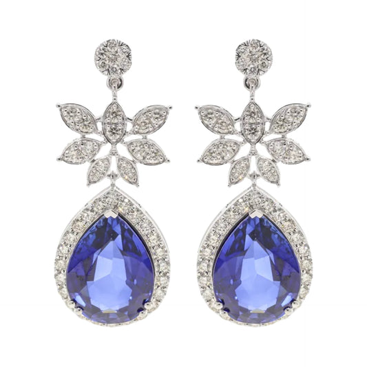 25.69 Ct Oval Cut Lab Blue Sapphire Fantasy Earrings