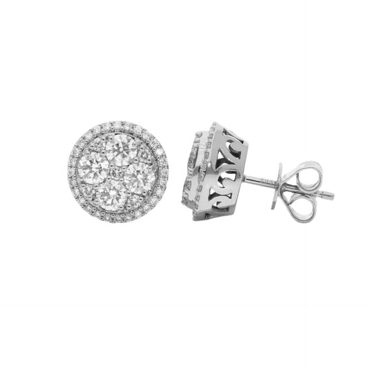 1.84 Ct Natural Diamond Halo Stud Earrings