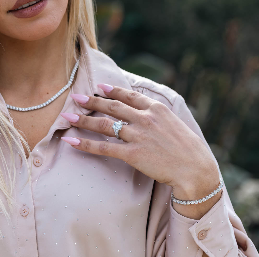 5.70 Ct Radiant Cut Lab Grown Diamond with Hidden Halo Pavé Engagement Ring - Helodia Jewelry