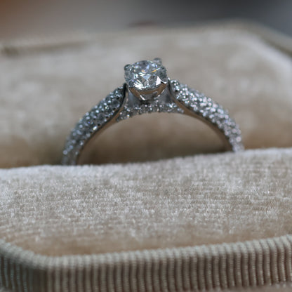 1.22 Ct Natural Brilliant Cut Diamond with Pavé Side Stones Engagement Ring - Helodia Jewelry