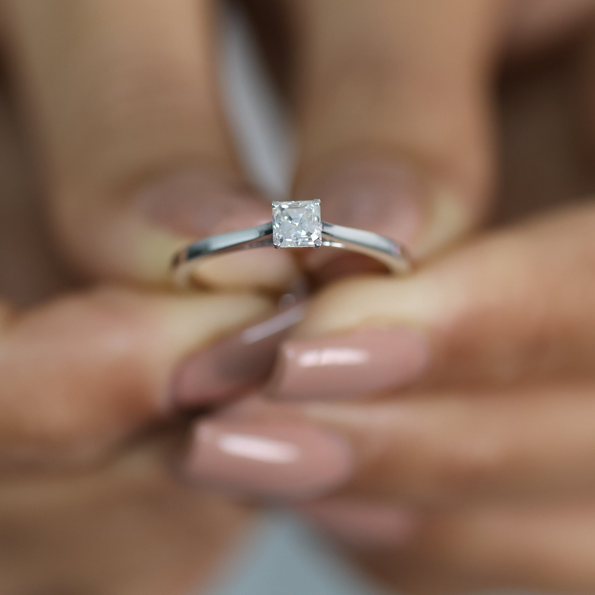 0.50 Ct Natural Asscher Cut Diamond Solitaire Engagement Ring - Helodia Jewelry