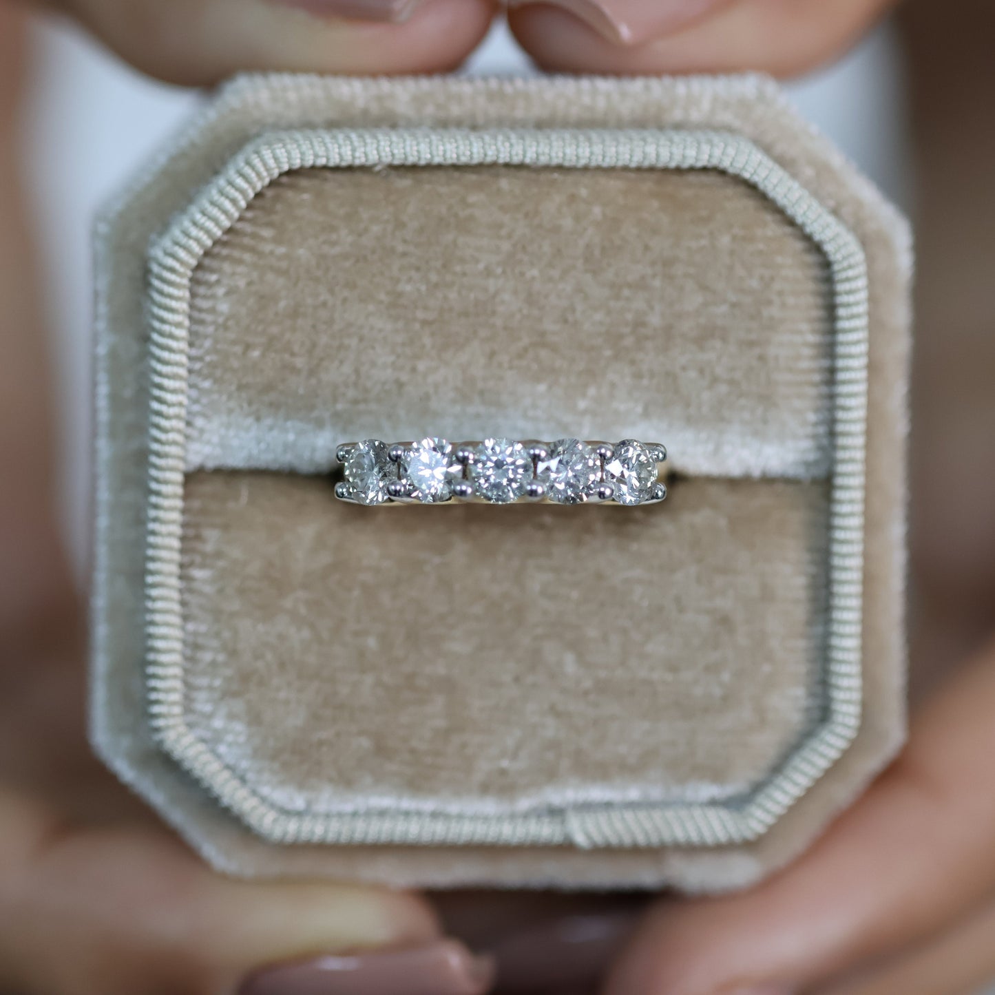 1.51 Ct Natural Brilliant Cut Diamond Half Wedding Ring - Helodia Jewelry