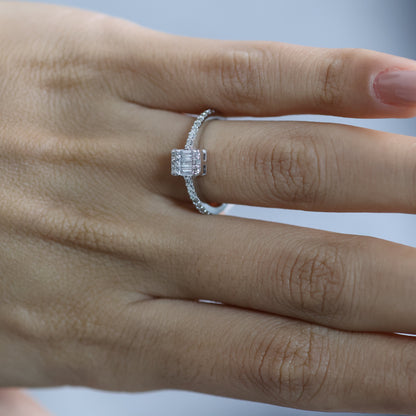 0.35 Ct Natural Baguette Diamond Engagement Ring