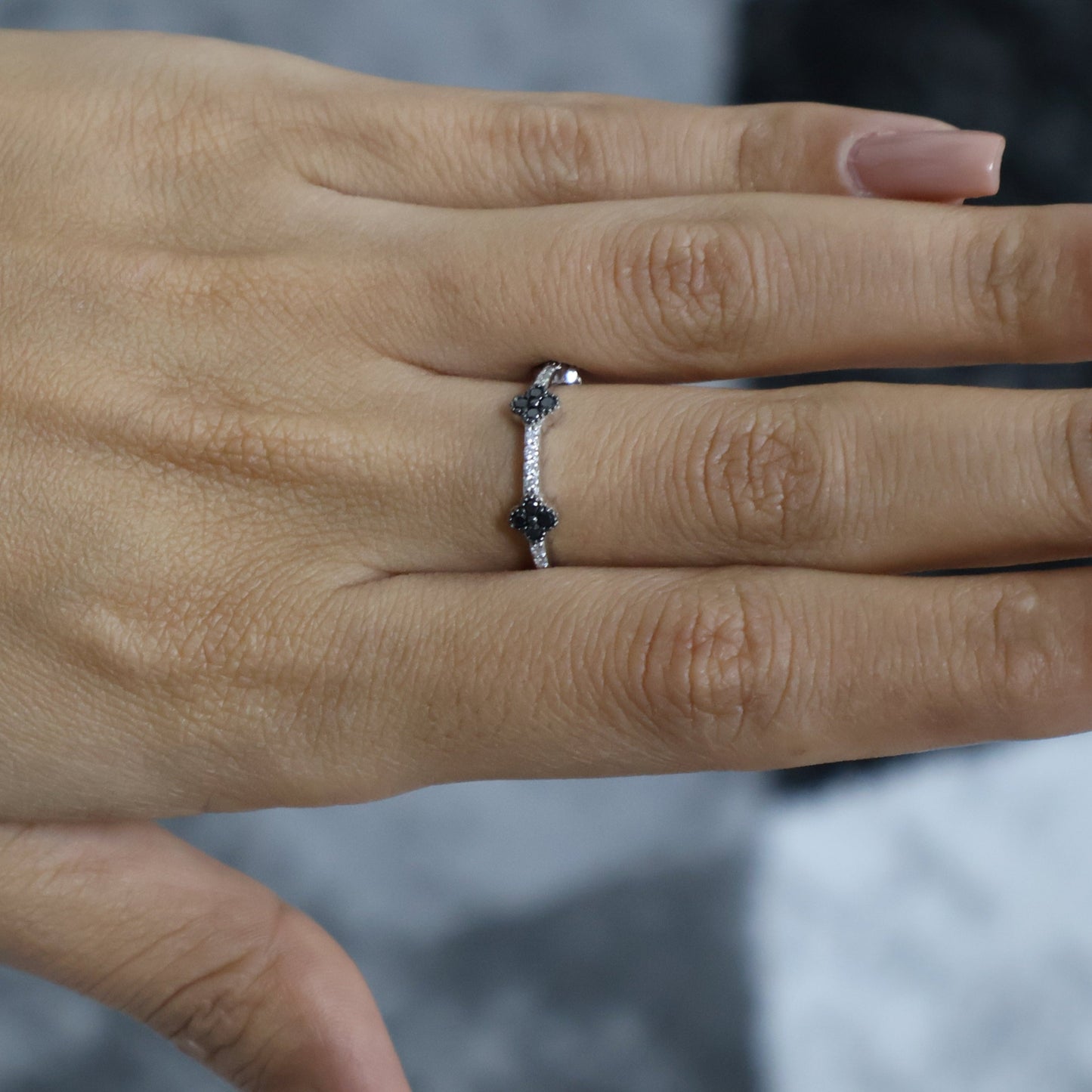 0.48 Ct Natural Black Diamond Clovers Ring - Helodia Jewelry