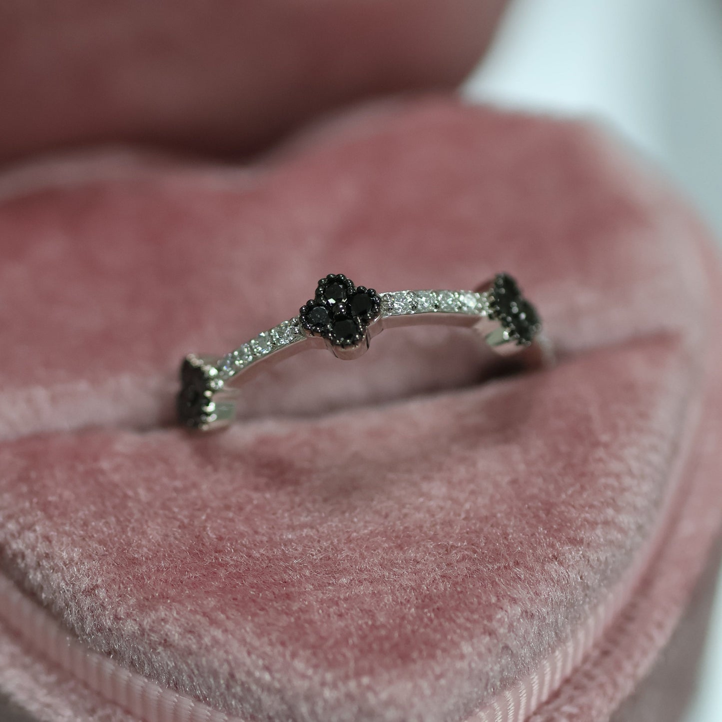 0.48 Ct Natural Black Diamond Clovers Ring - Helodia Jewelry