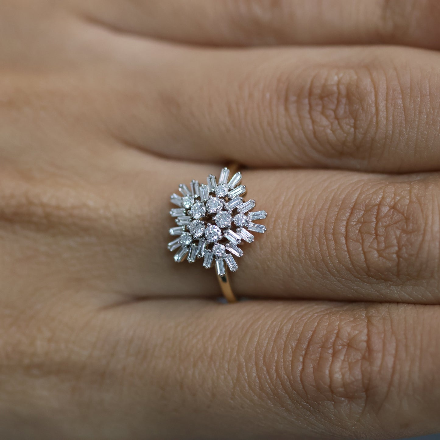 0.52 Ct Natural Diamond Starburst Ring