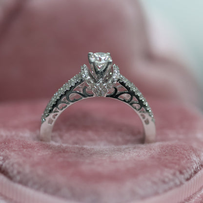 0.80 Ct Natural Brilliant Cut Diamond with Pavé Side Stones Engagement Ring