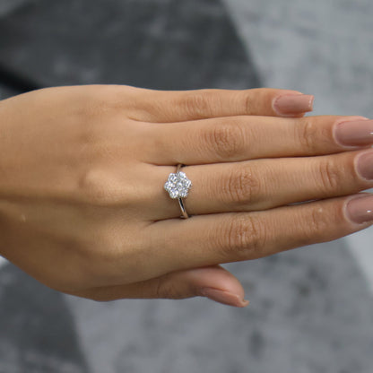 0.90 Ct Natural Diamond Flower Ring