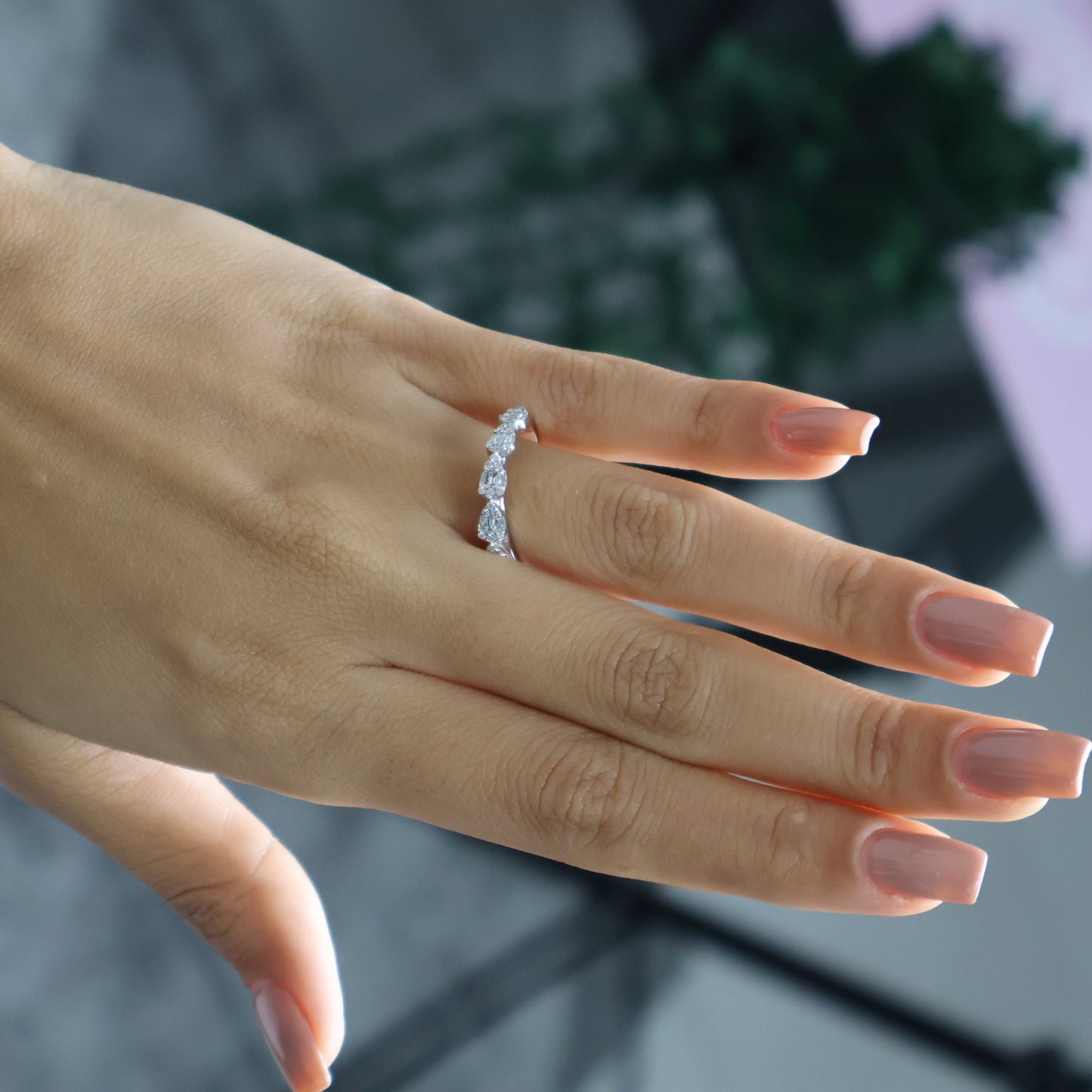 0.37 Ct Natural Diamond Pear Shaped Eternity Ring