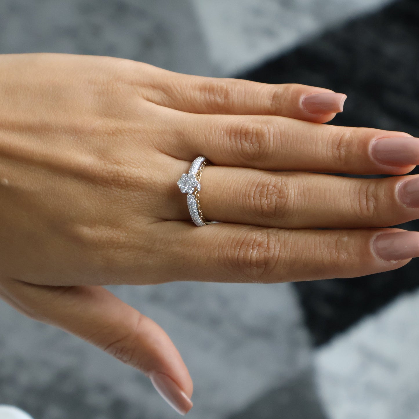 0.64 Ct Natural Pavé Diamond Engagement Ring - Helodia Jewelry