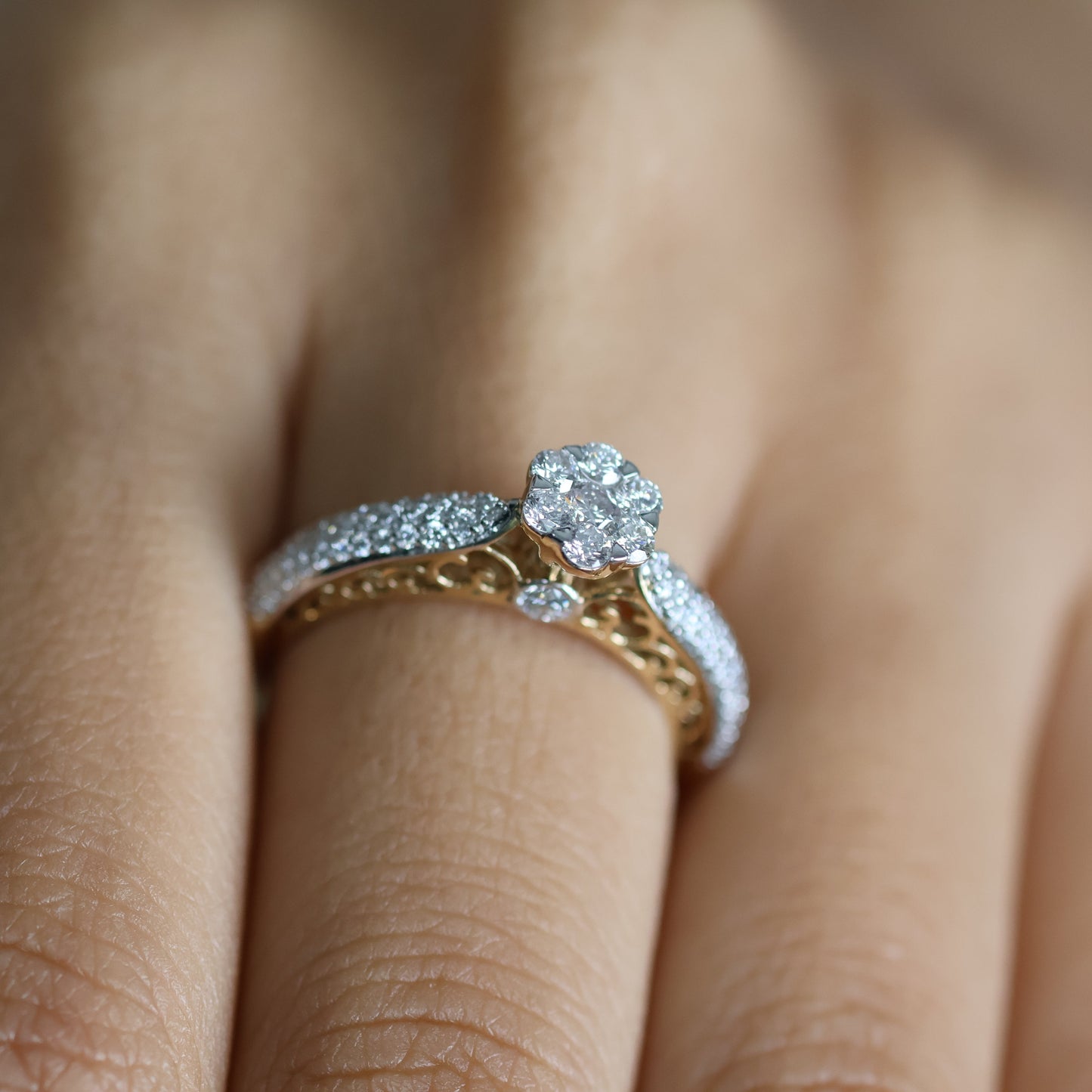 0.64 Ct Natural Pavé Diamond Engagement Ring - Helodia Jewelry