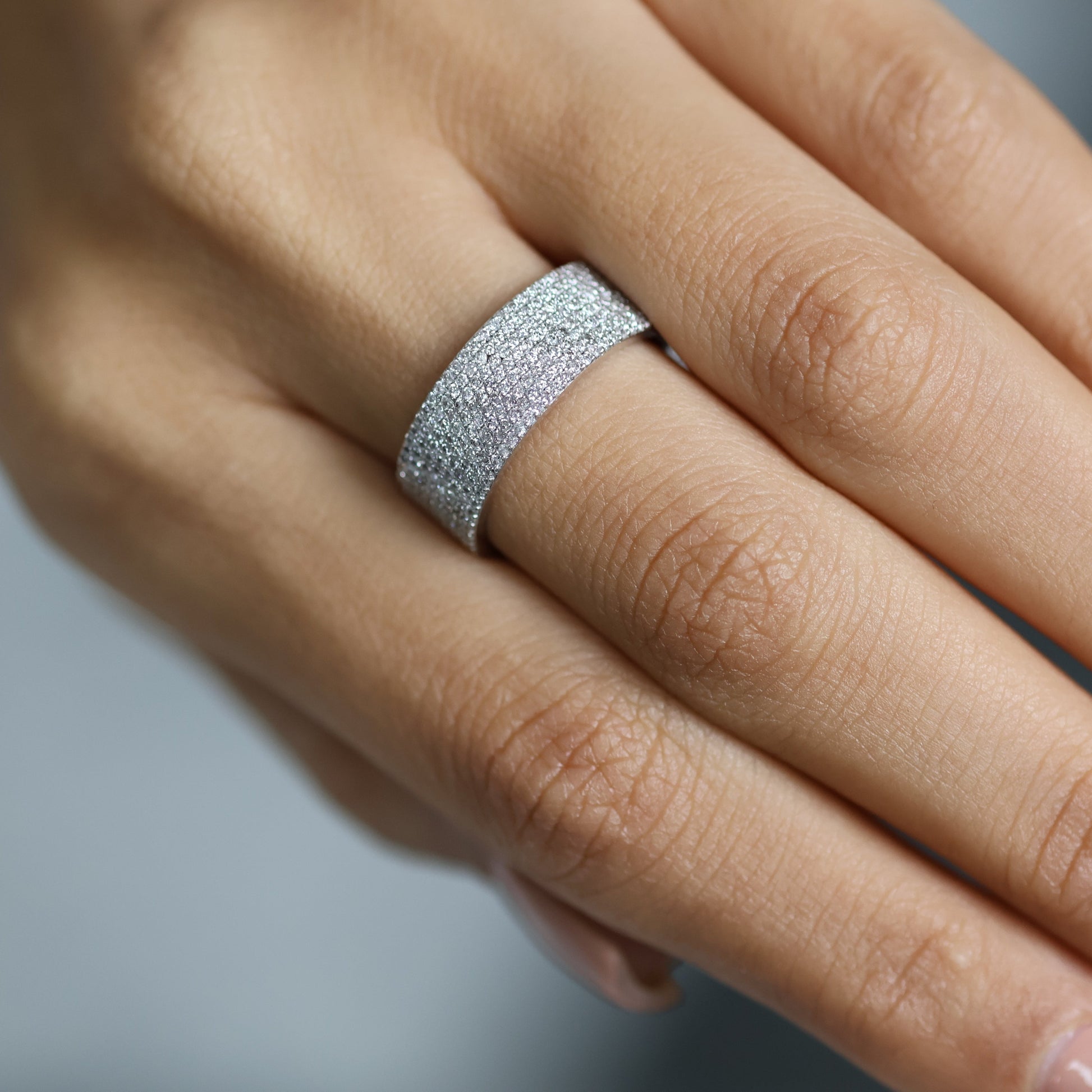 0.60 Ct Natural Pavé Diamond Iced-Out Eternity Ring - Helodia Jewelry