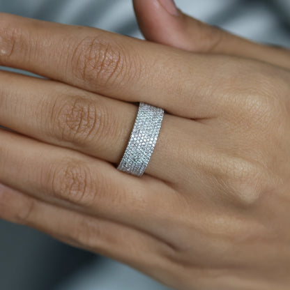 0.60 Ct Natural Pavé Diamond Iced-Out Eternity Ring - Helodia Jewelry