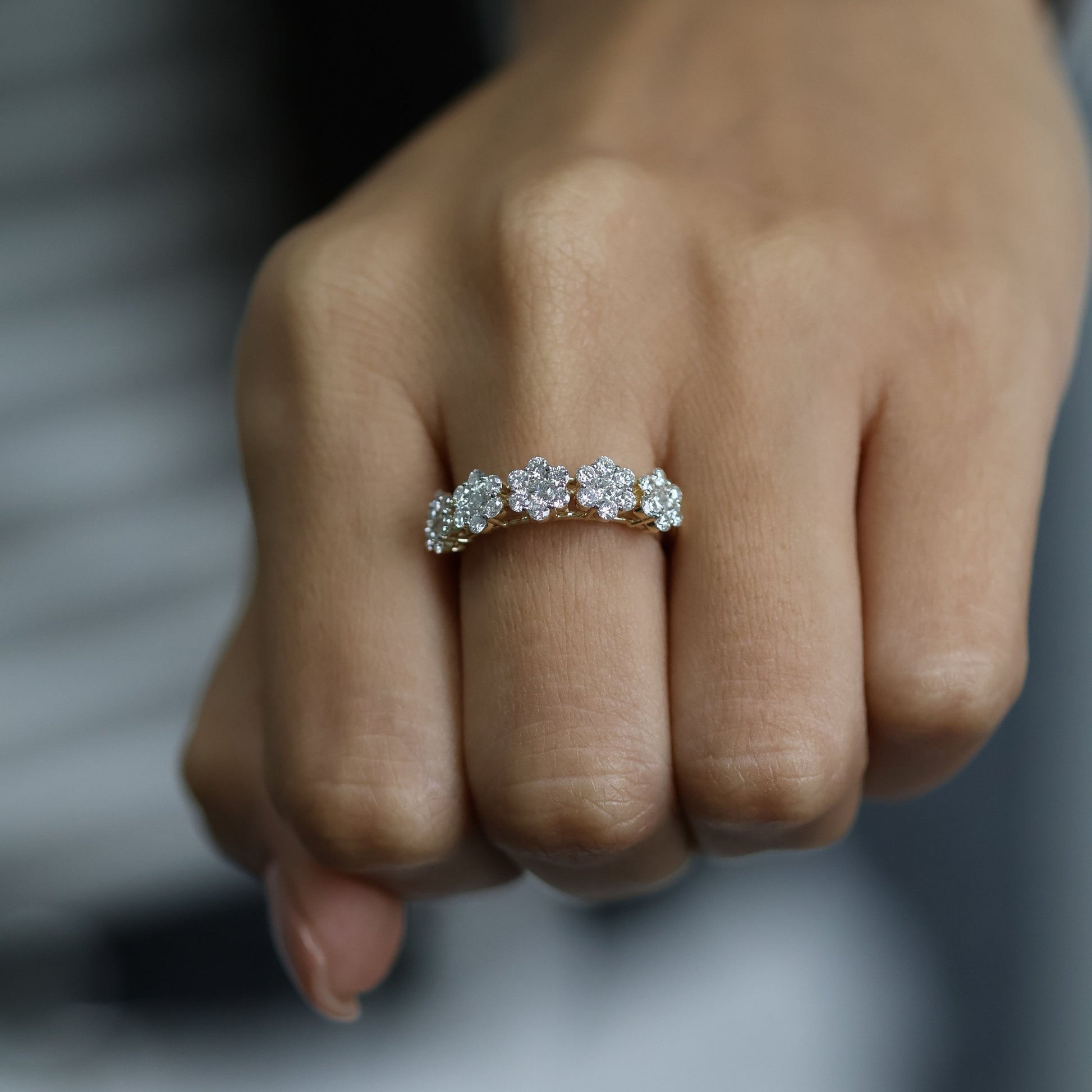 1.06 Ct Natural Diamond Flowers Ring - Helodia Jewelry