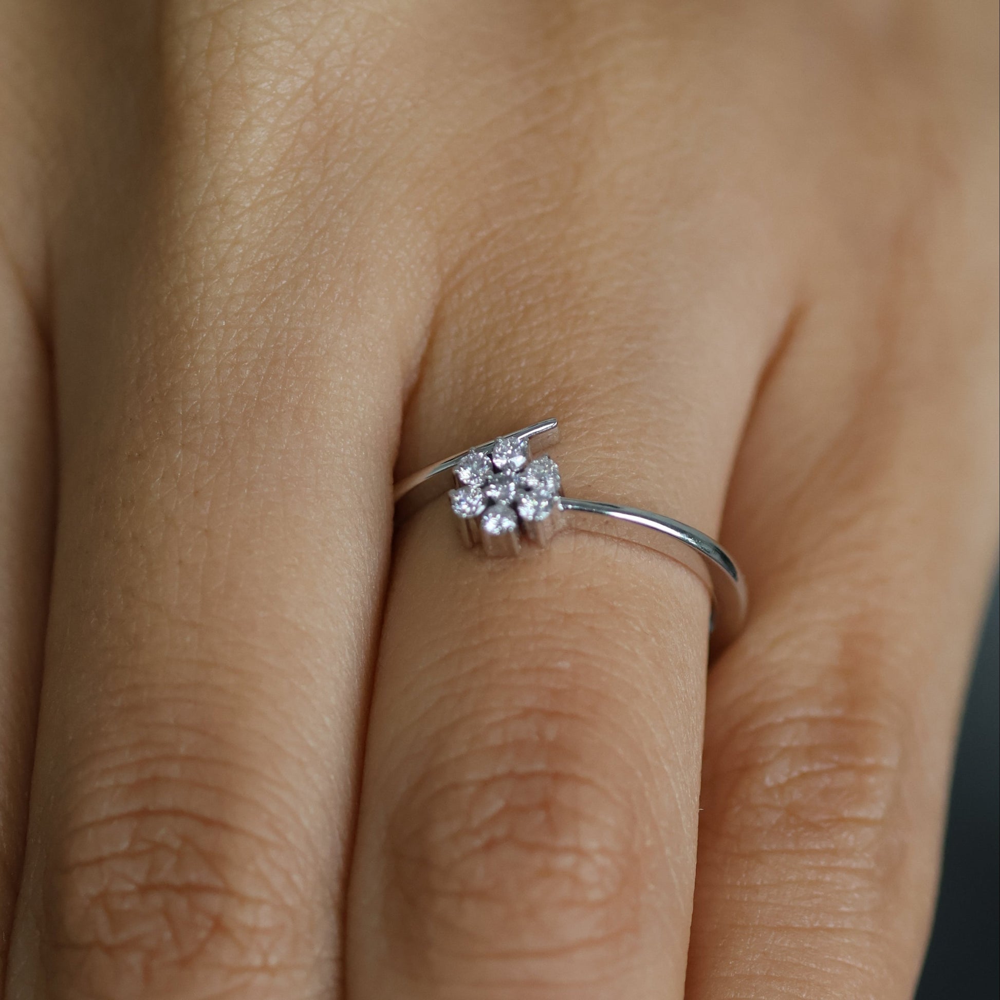 0.16 Ct Natural Diamond Flower Ring - Helodia Jewelry