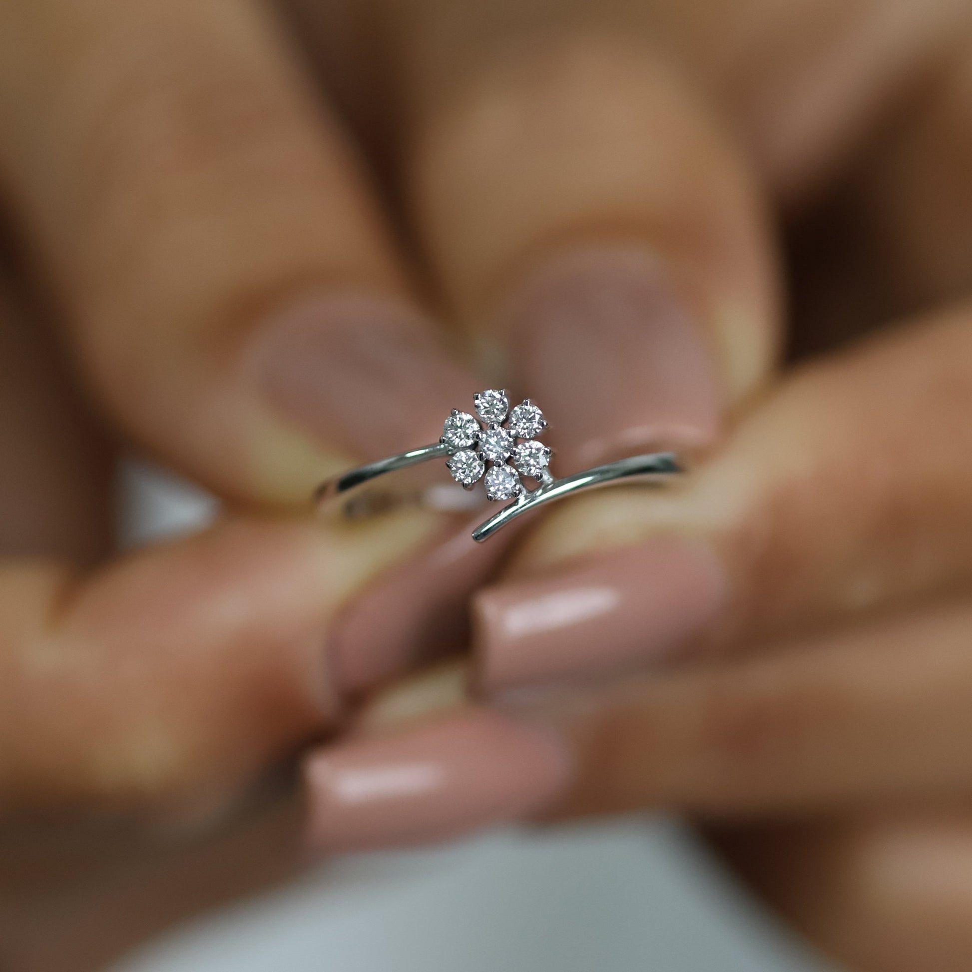 0.16 Ct Natural Diamond Flower Ring - Helodia Jewelry