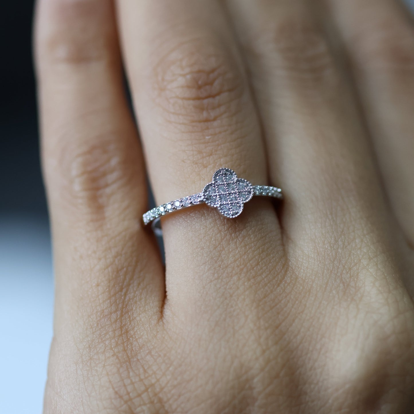 0.20 Ct Natural Diamond Clover Ring