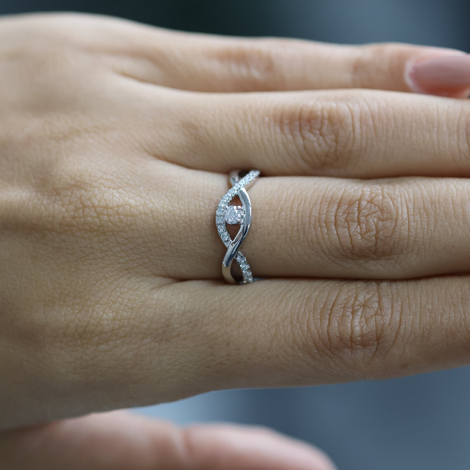 0.30 Ct Natural Brilliant Cut Pavé Diamond Eye Ring - Helodia Jewelry