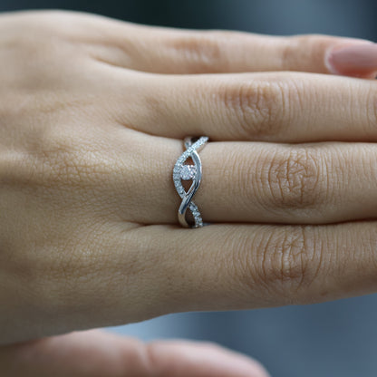 0.30 Ct Natural Brilliant Cut Pavé Diamond Eye Ring - Helodia Jewelry