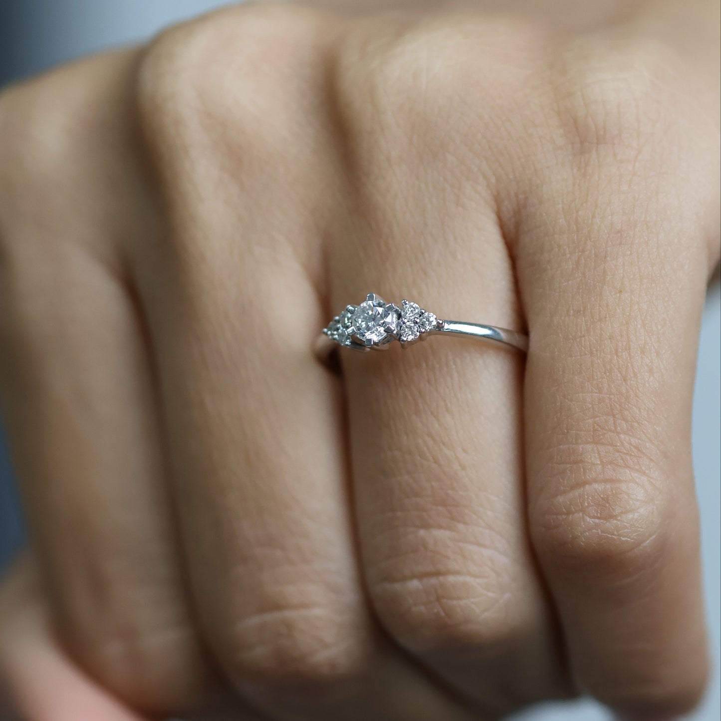 0.27 Ct Natural Brilliant Cut Diamond with Side Stones Ring - Helodia Jewelry