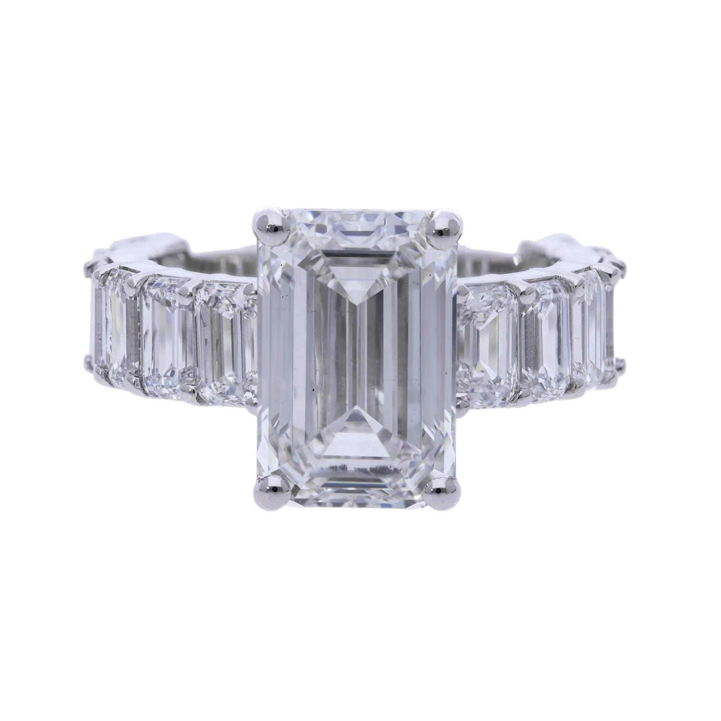 8.73 ct Lab Grown Emerald Cut with Baguette Side Stones Diamond Engagement Ring - Helodia Jewelry