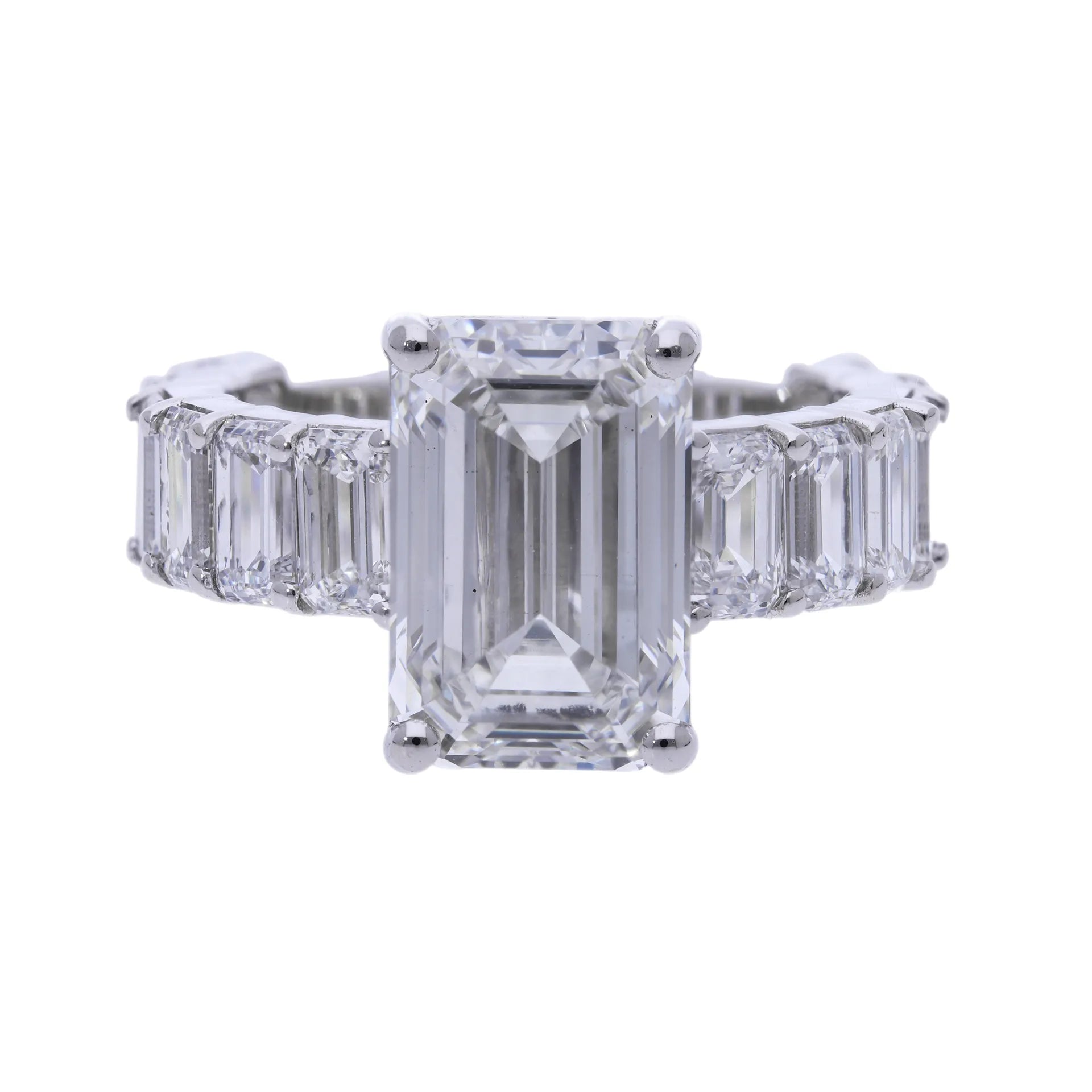 8.73 ct Lab Grown Emerald Cut with Baguette Side Stones Diamond Engagement Ring - Helodia Jewelry