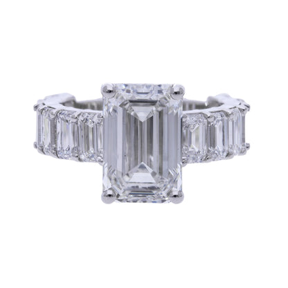 8.73 ct Lab Grown Emerald Cut with Baguette Side Stones Diamond Engagement Ring - Helodia Jewelry