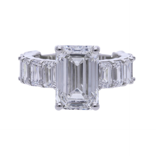 8.73 ct Lab Grown Emerald Cut with Baguette Side Stones Diamond Engagement Ring - Helodia Jewelry