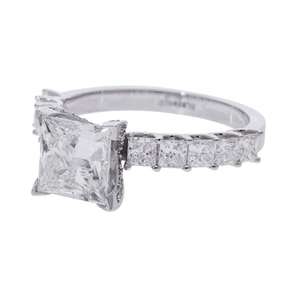 3.29 ct Lab Grown Princess Cut Diamond with Hidden Halo & Side Stones Engagement Ring - Helodia Jewelry