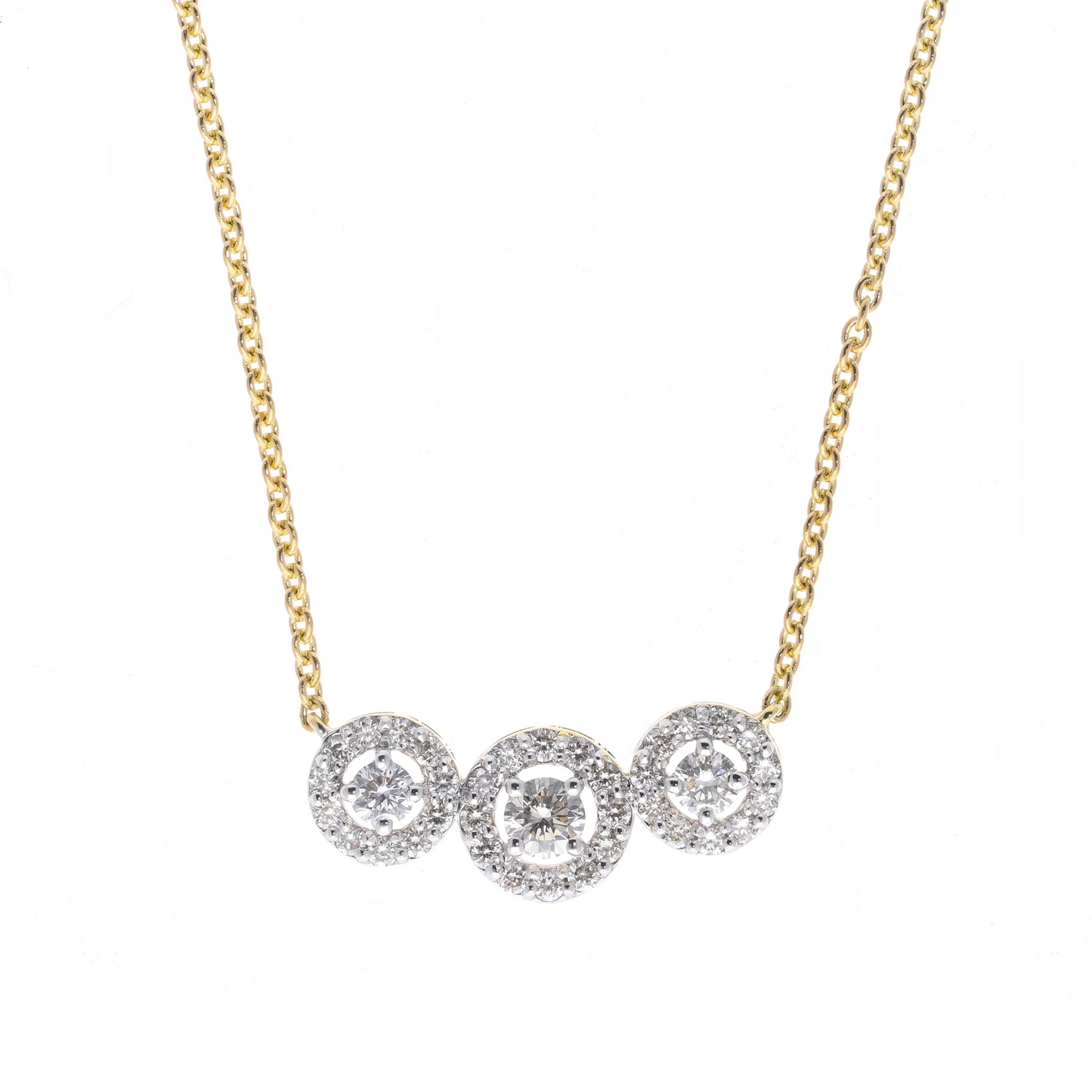 0.64 Ct Natural Three Round Brilliant Cut Halo Necklace