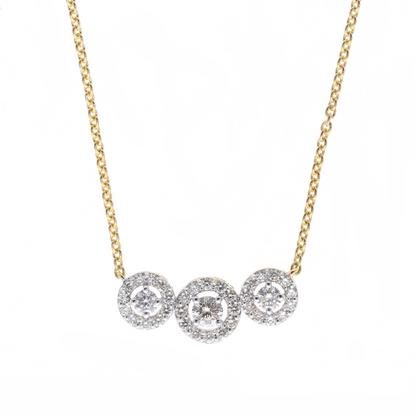 0.64 Ct Natural Three Round Brilliant Cut Halo Necklace