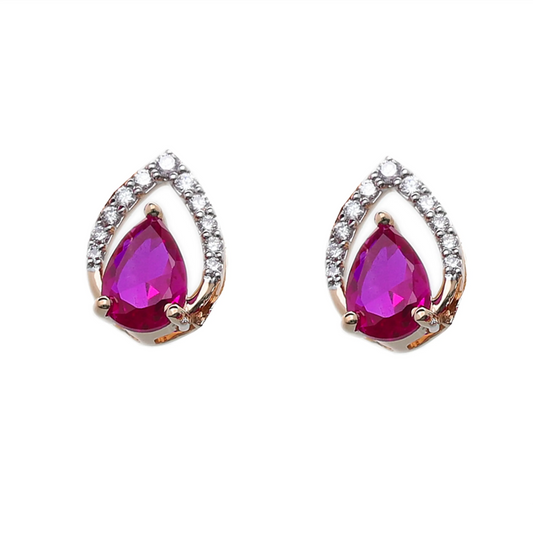 3.85 Ct Pear Cut Lab Ruby with Natural Diamond Earrings