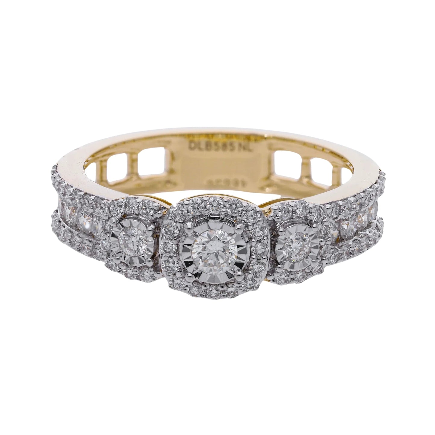 0.72 Ct Natural Brilliant Cut Pavé Diamond Halo Engagement Ring - Helodia Jewelry