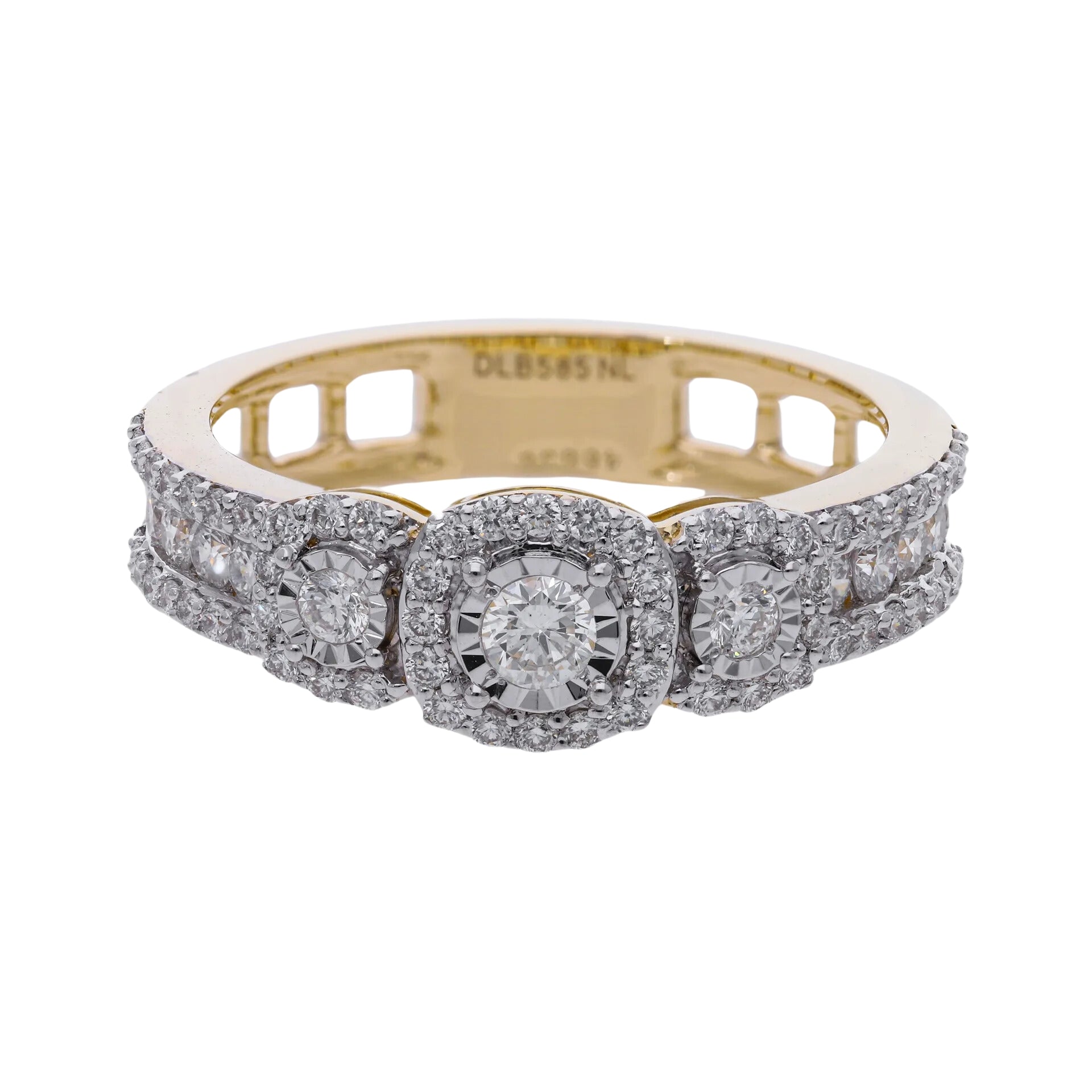 0.72 Ct Natural Brilliant Cut Pavé Diamond Halo Engagement Ring - Helodia Jewelry