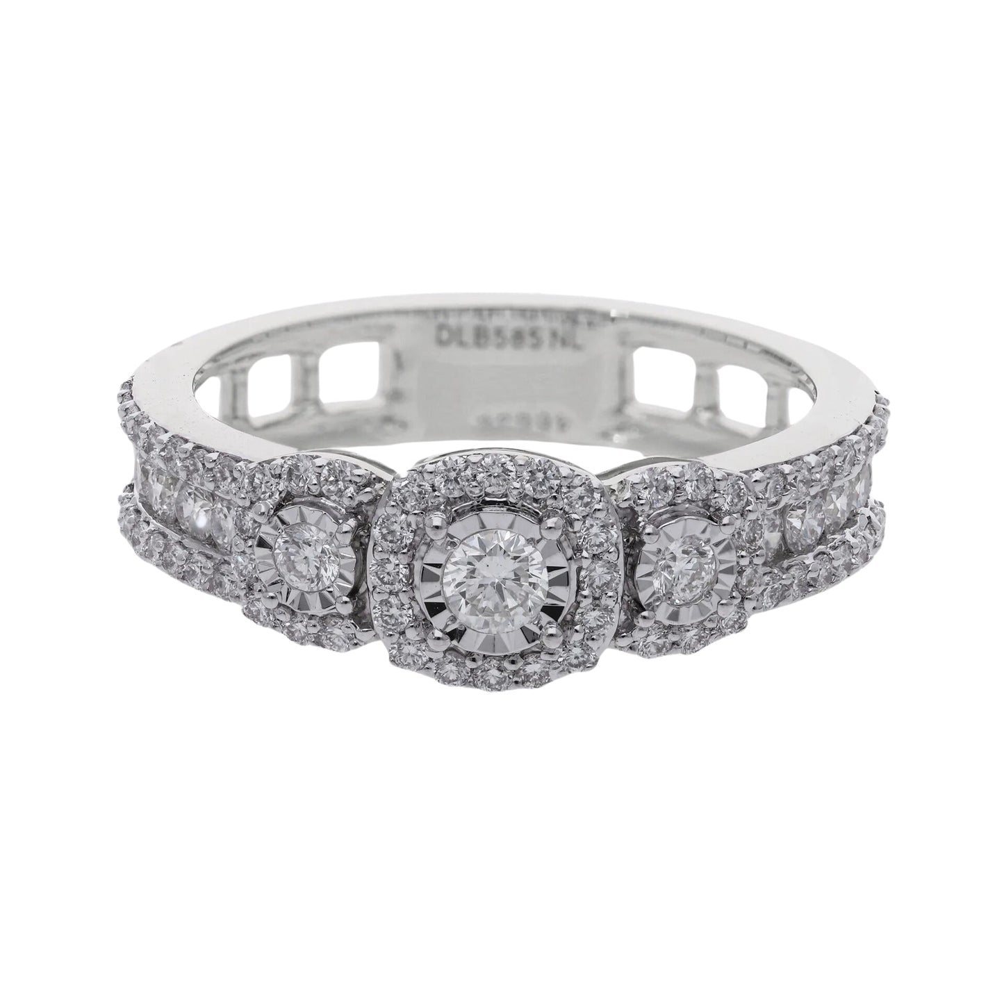 0.72 Ct Natural Brilliant Cut Pavé Diamond Halo Engagement Ring - Helodia Jewelry