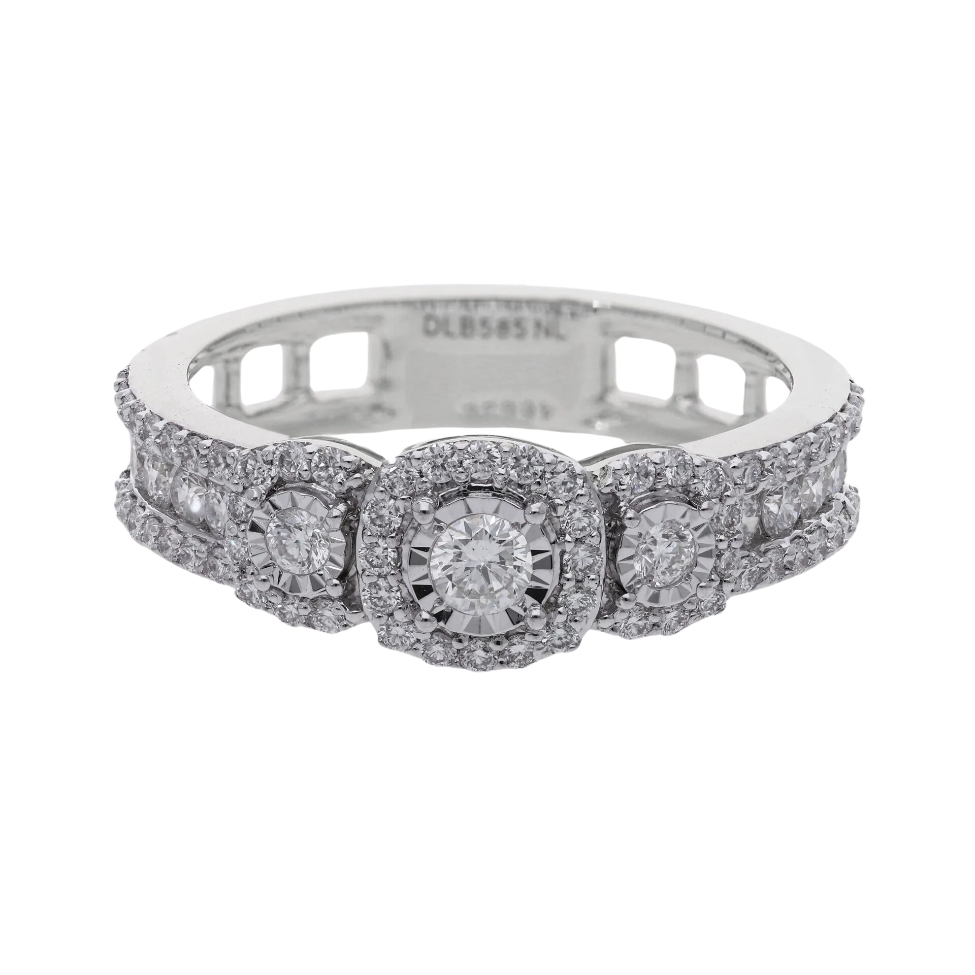 0.72 Ct Natural Brilliant Cut Pavé Diamond Halo Engagement Ring - Helodia Jewelry