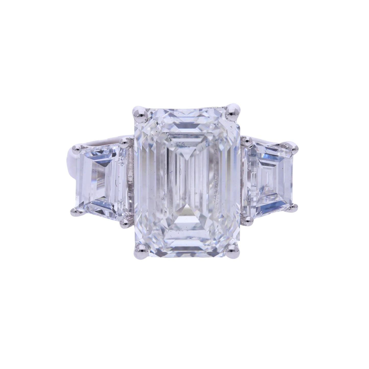 8.89 Ct Lab Grown Emerald Cut Diamond Three Stone Engagement Ring - Helodia Jewelry