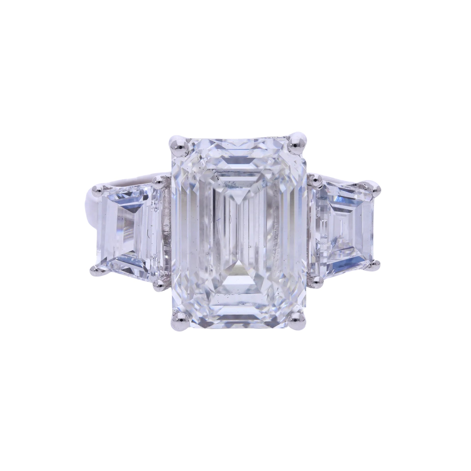 8.89 Ct Lab Grown Emerald Cut Diamond Three Stone Engagement Ring - Helodia Jewelry