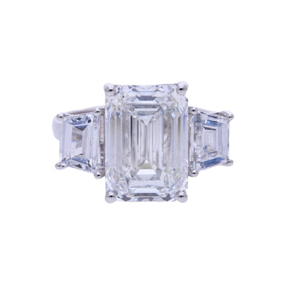 8.89 Ct Lab Grown Emerald Cut Diamond Three Stone Engagement Ring - Helodia Jewelry